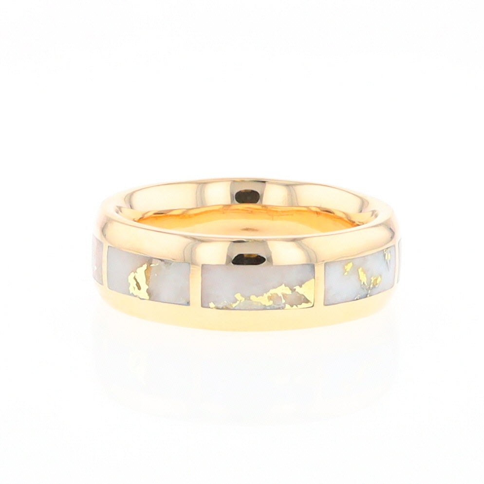 Gold Quartz Ring 8 Rectangle Section Inlaid Eternity Band