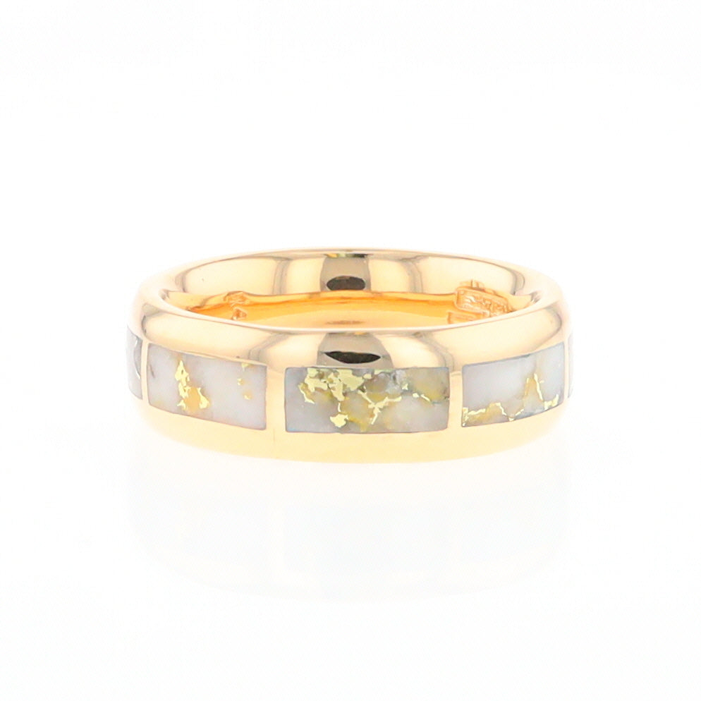 Gold Quartz Ring 8 Rectangle Section Inlaid Eternity Band