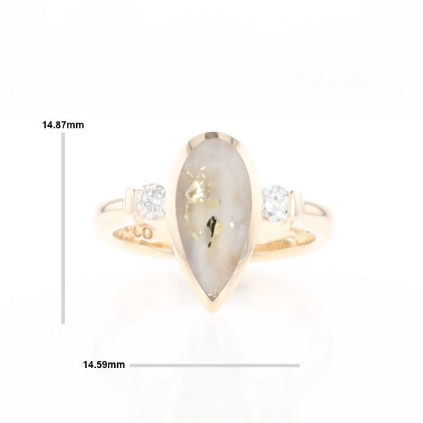 Gold Quartz Ring Pear Shape Inlaid with .18ctw Round Diamonds