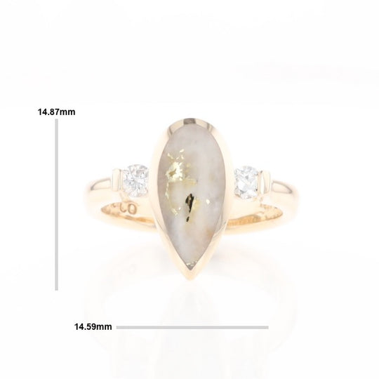 Gold Quartz Ring Pear Shape Inlaid with .18ctw Round Diamonds