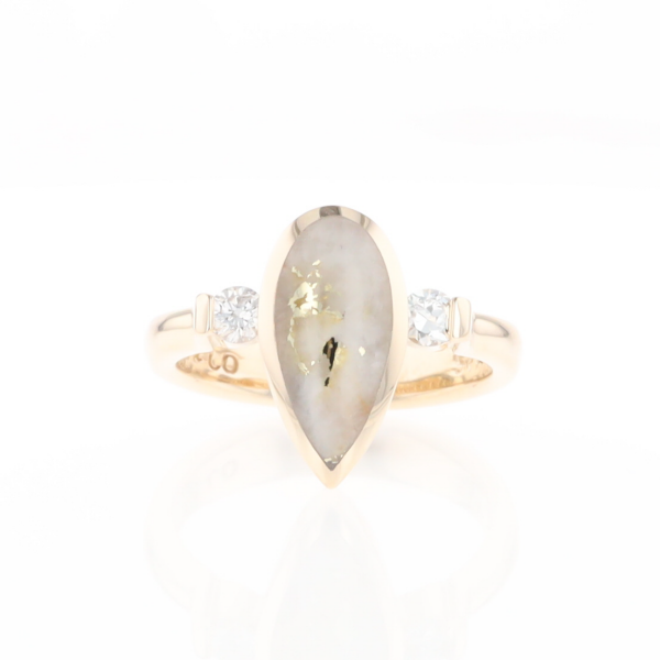 Gold Quartz Ring Pear Shape Inlaid with .18ctw Round Diamonds