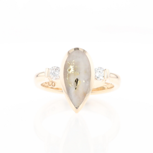 Gold Quartz Ring Pear Shape Inlaid with .18ctw Round Diamonds