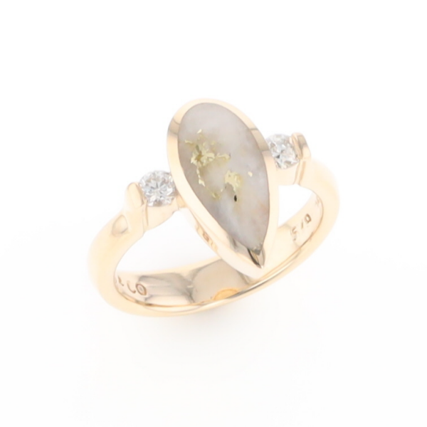 Gold Quartz Ring Pear Shape Inlaid with .18ctw Round Diamonds