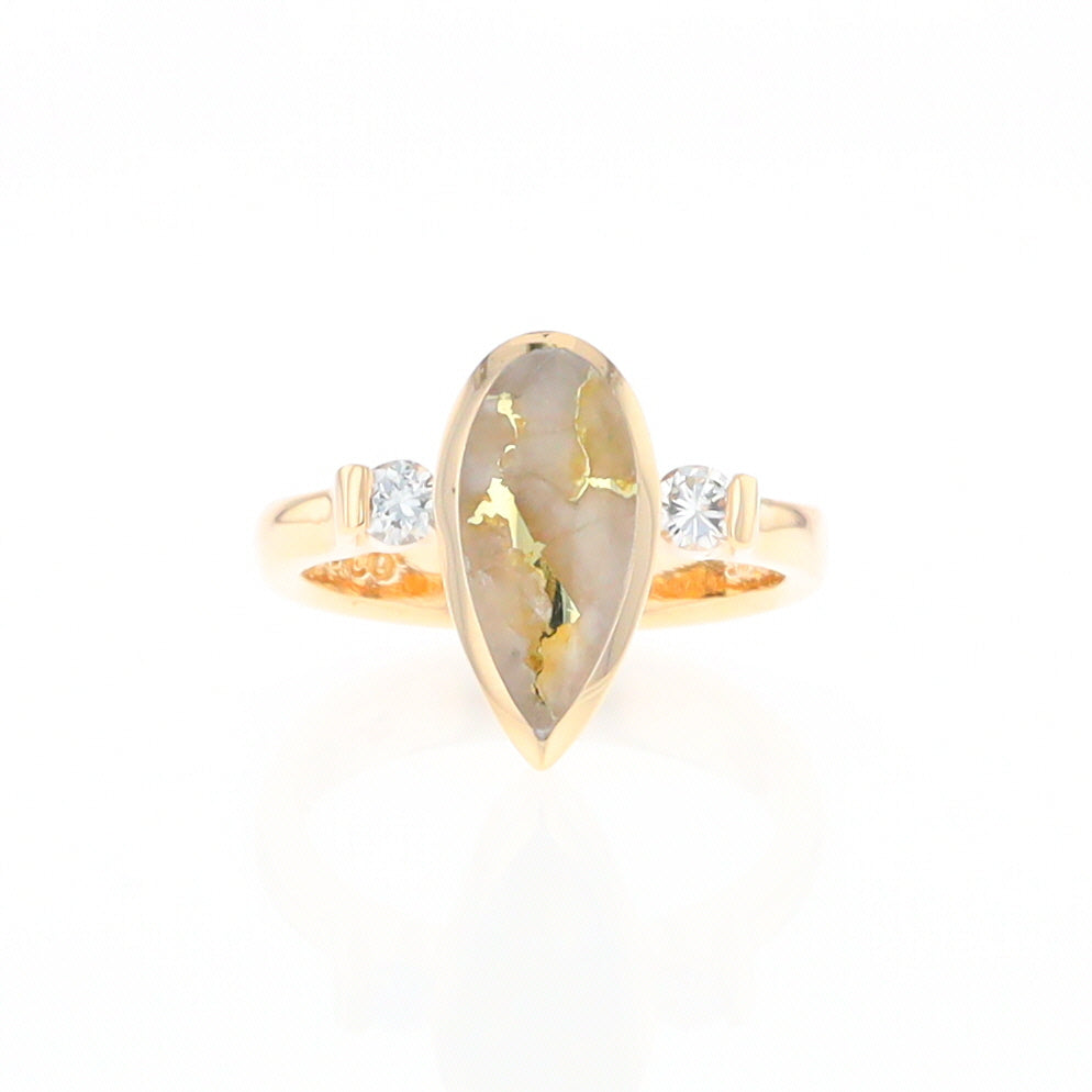 Gold Quartz Ring Pear Shape Inlaid with .18ctw Round Diamonds