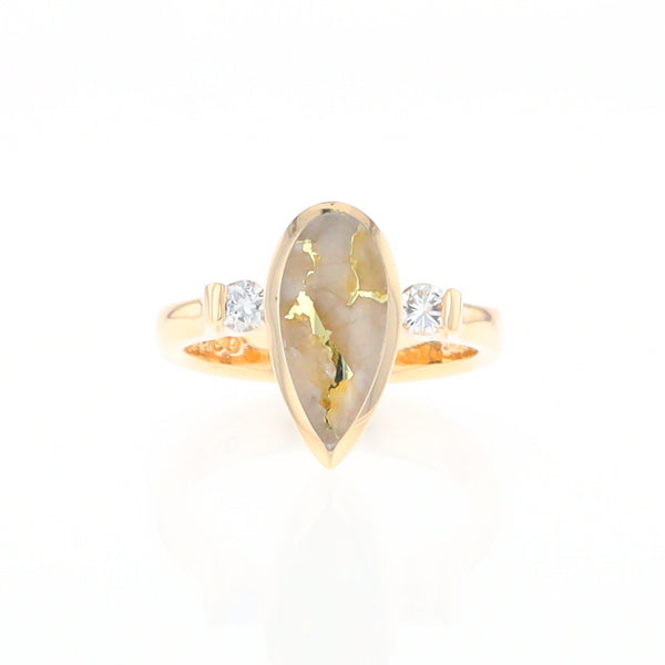 Gold Quartz Ring Pear Shape Inlaid with .18ctw Round Diamonds