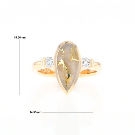 Gold Quartz Ring Pear Shape Inlaid with .18ctw Round Diamonds