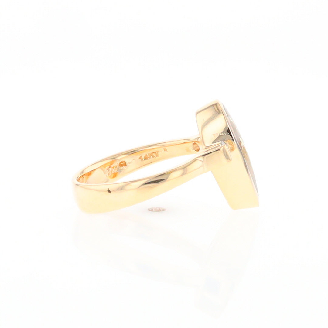 Gold Quartz Ring Pear Shape Inlaid with .18ctw Round Diamonds