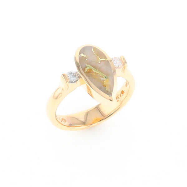 Gold Quartz Ring Pear Shape Inlaid with .18ctw Round Diamonds