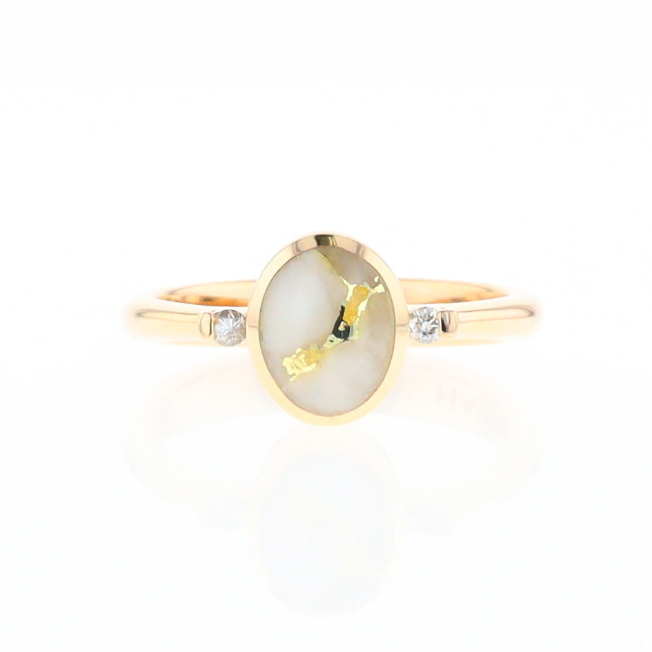 Oval Gold Quartz Ring with Diamond Accents