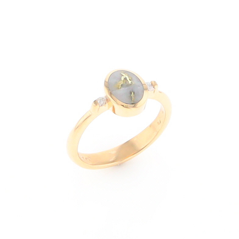 Gold Quartz Ring Oval Inlaid Design Center with .06ctw Round Diamonds