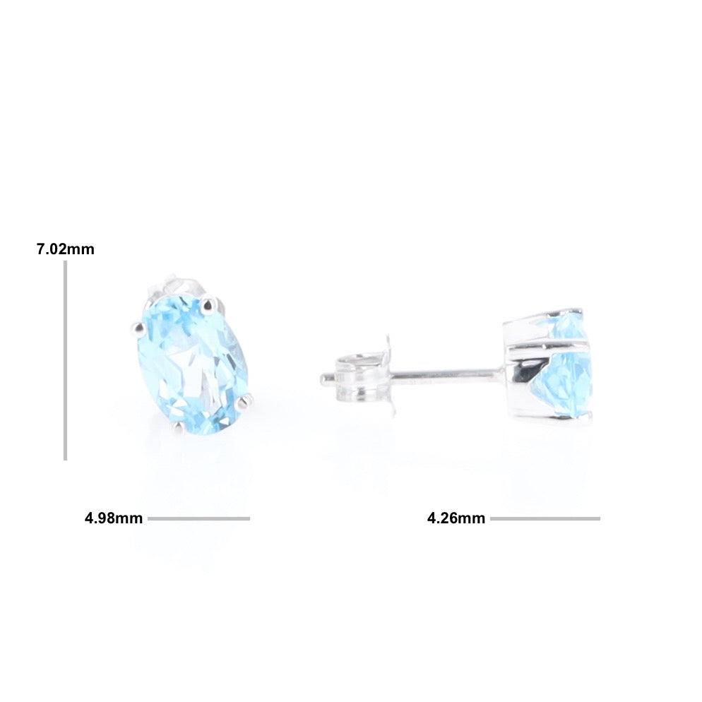 Oval Blue Topaz Stud Earrings