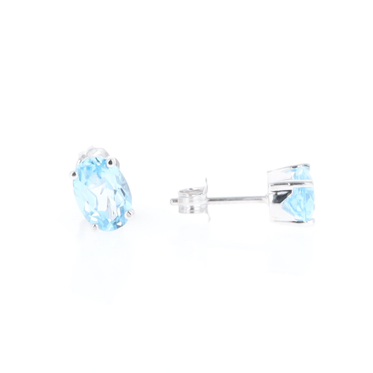 Oval Blue Topaz Stud Earrings