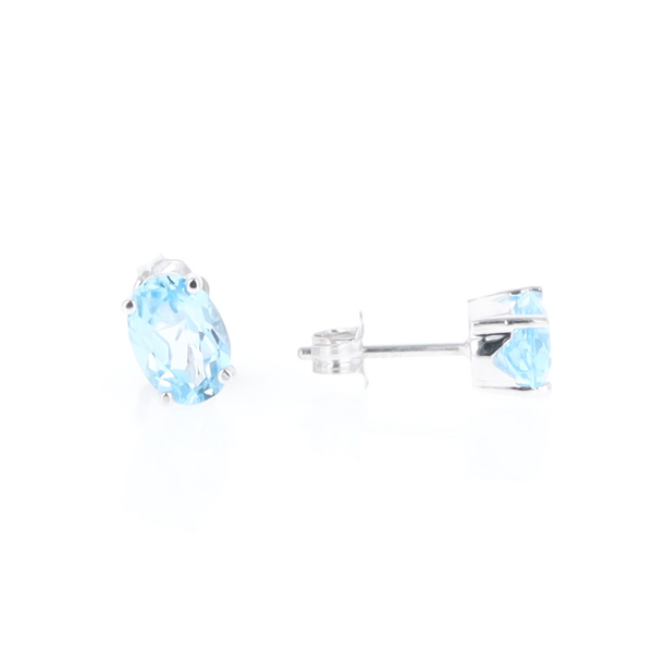 Oval Blue Topaz Stud Earrings
