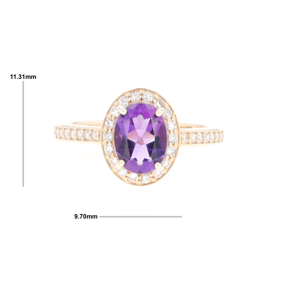 Oval Amethyst with Diamond Halo Ring