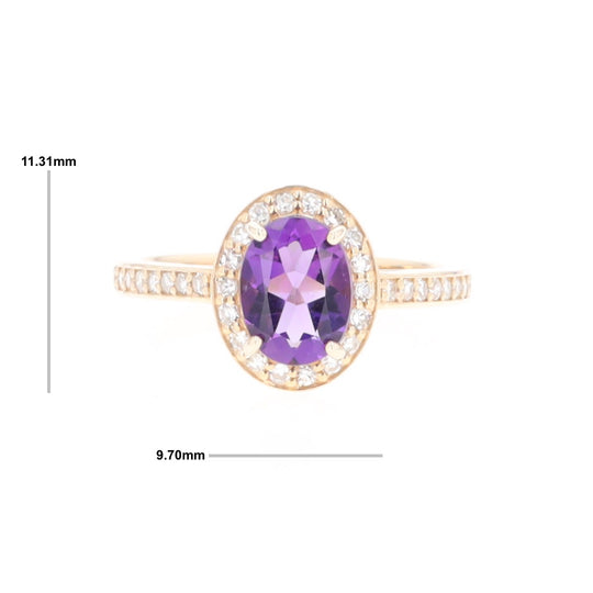 Oval Amethyst with Diamond Halo Ring