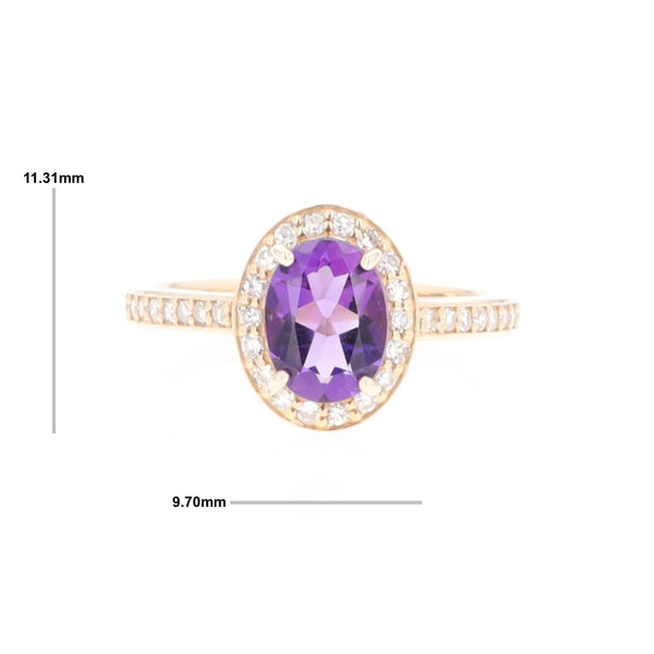 Oval Amethyst with Diamond Halo Ring