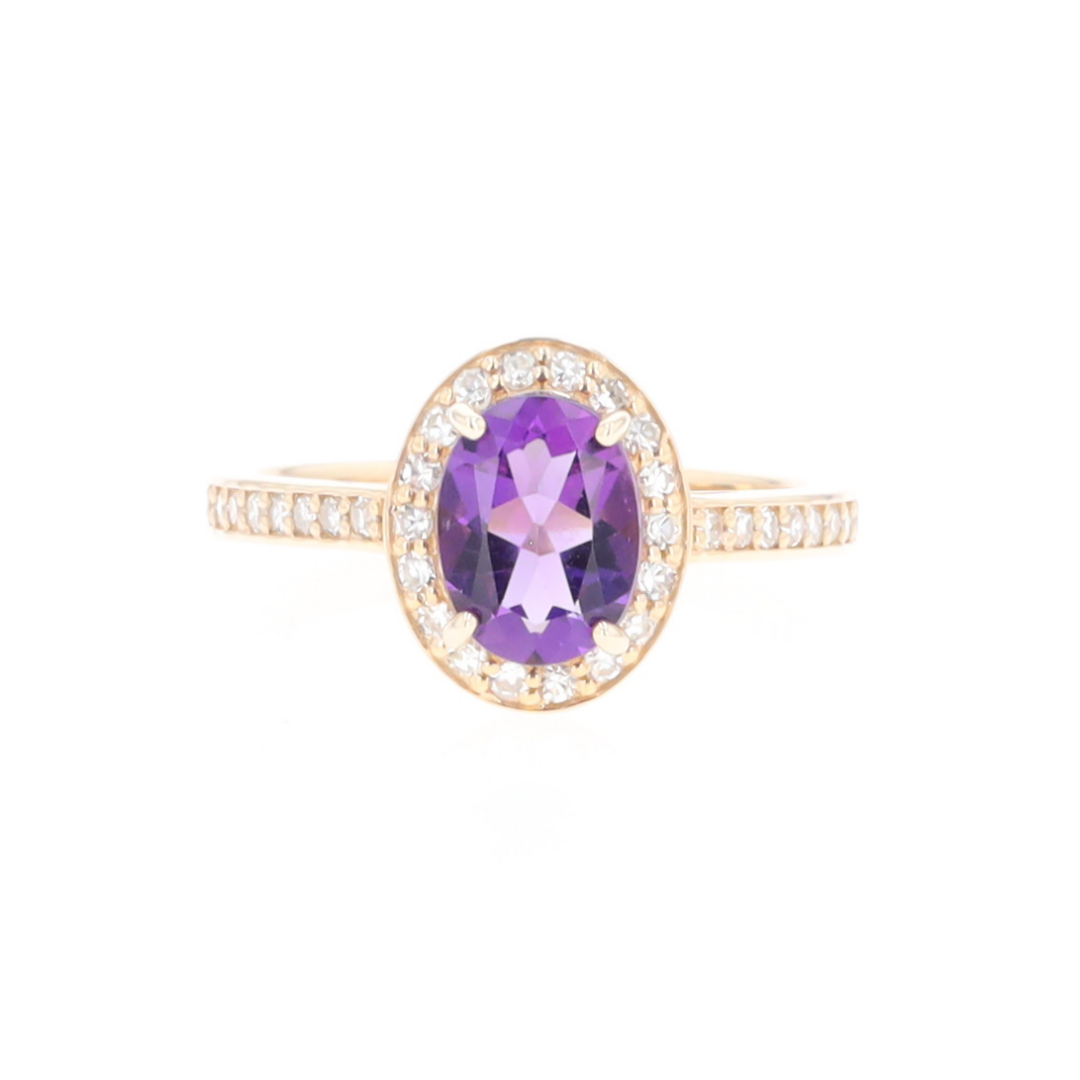 Oval Amethyst with Diamond Halo Ring