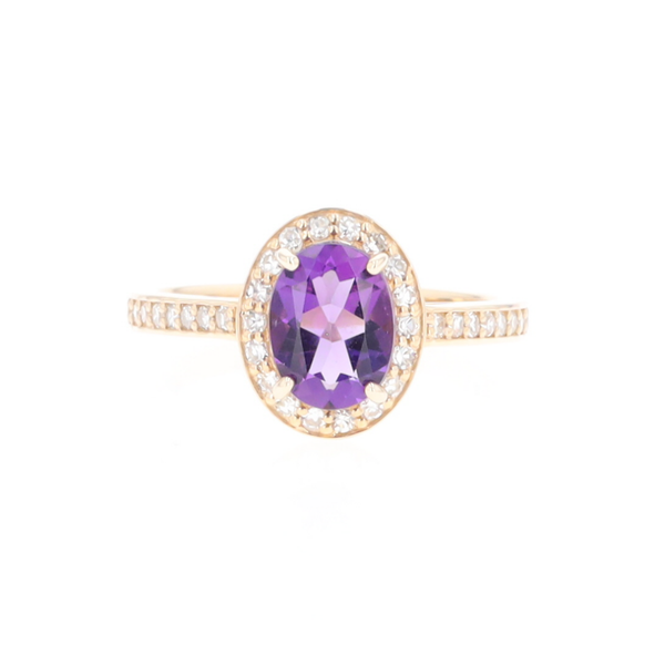 Oval Amethyst with Diamond Halo Ring