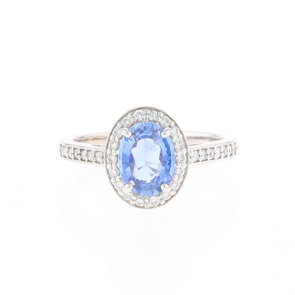 Oval Ceylon Sapphire with Diamond Halo Ring