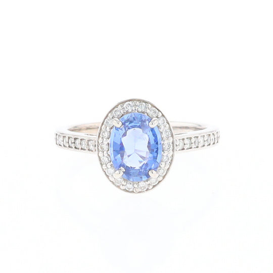 Oval Ceylon Sapphire with Diamond Halo Ring