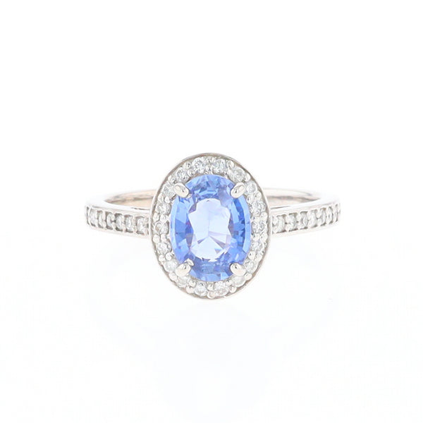 Oval Ceylon Sapphire with Diamond Halo Ring