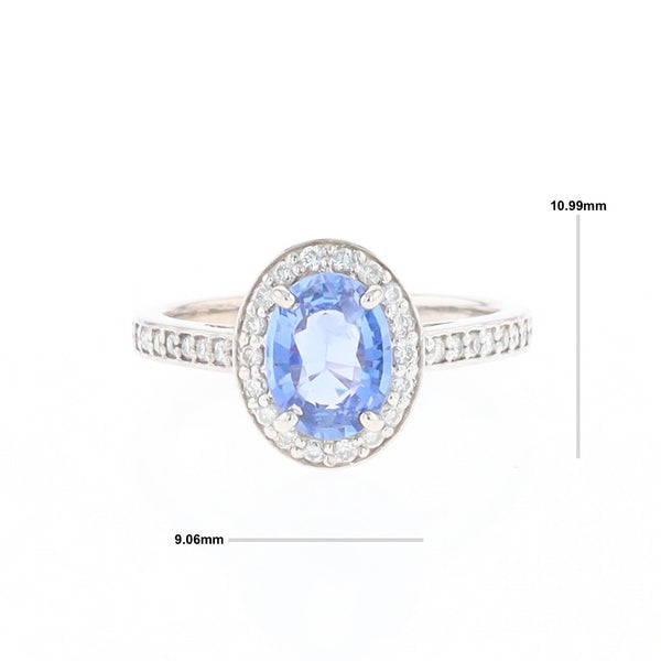 Oval Ceylon Sapphire with Diamond Halo Ring