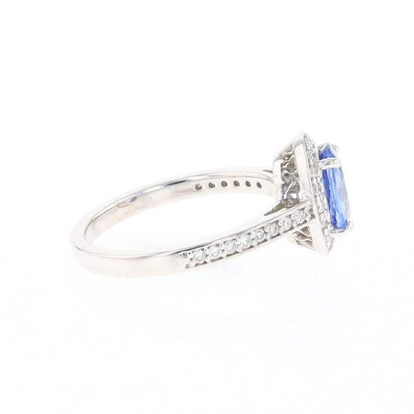 Oval Ceylon Sapphire with Diamond Halo Ring