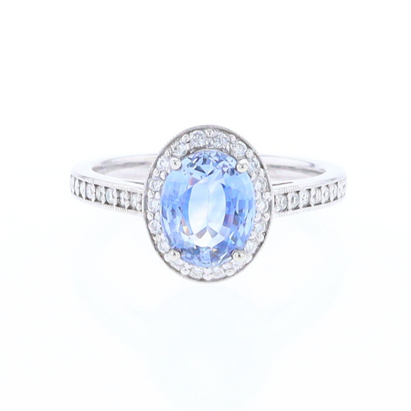 Oval Ceylon Sapphire and Diamond Halo Ring