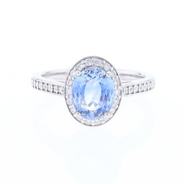 Oval Ceylon Sapphire with Diamond Halo Ring