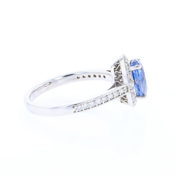 Oval Ceylon Sapphire with Diamond Halo Ring