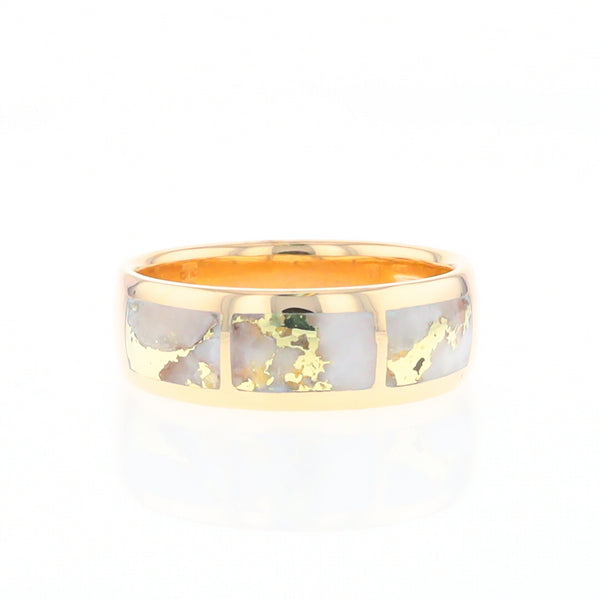 Gold Quartz Ring 3 Section Rectangle Inlaid Band