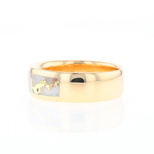 Gold Quartz Ring 3 Section Rectangle Inlaid Band