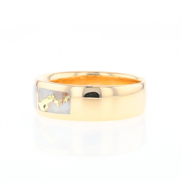 Gold Quartz Ring 3 Section Rectangle Inlaid Band