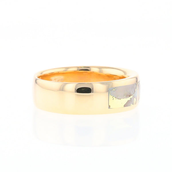 Gold Quartz Ring 3 Section Rectangle Inlaid Band