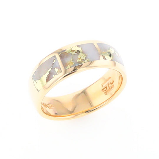 Gold Quartz Ring 3 Section Rectangle Inlaid Band