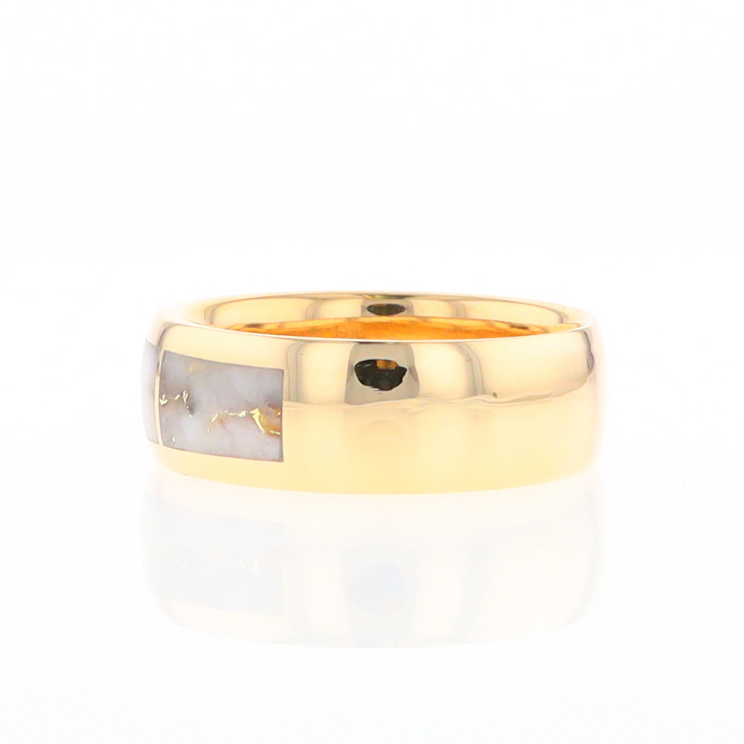 Gold Quartz Ring 3 Section Rectangle Inlaid Design Band