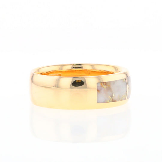 Gold Quartz Ring 3 Section Rectangle Inlaid Design Band