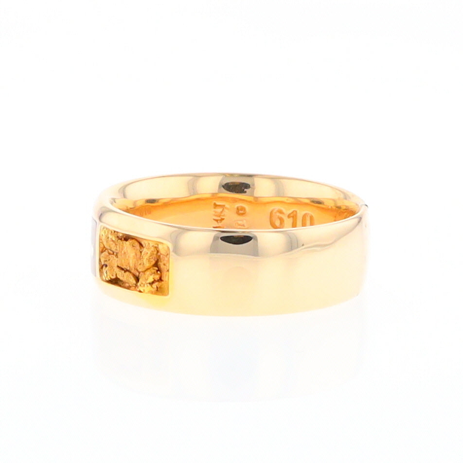 Gold Quartz Ring Rectangle Inlaid with Natural Nugget Sides