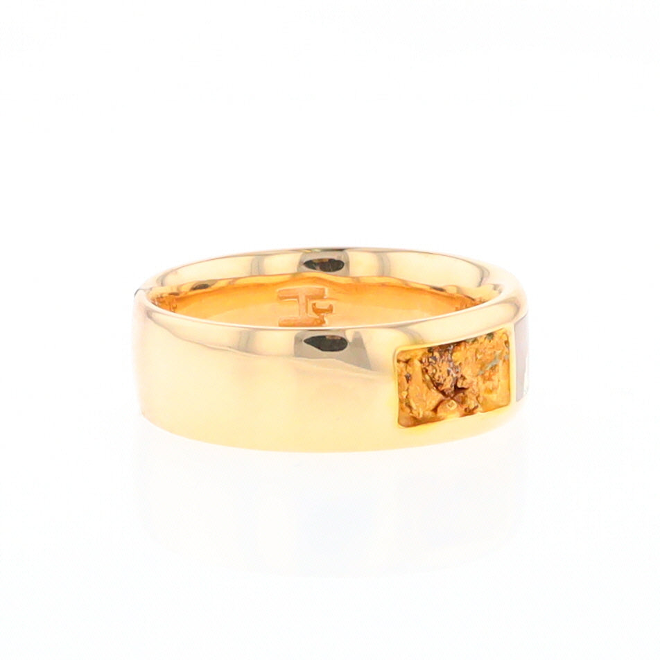 Gold Quartz Ring Rectangle Inlaid with Natural Nugget Sides