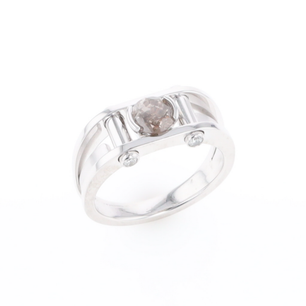 Men's Contemporary White Gold Industrial Brown Diamond Ring