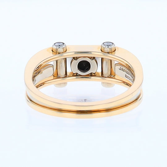 Men's Contemporary White and Yellow Gold Industrial Black Diamond Ring