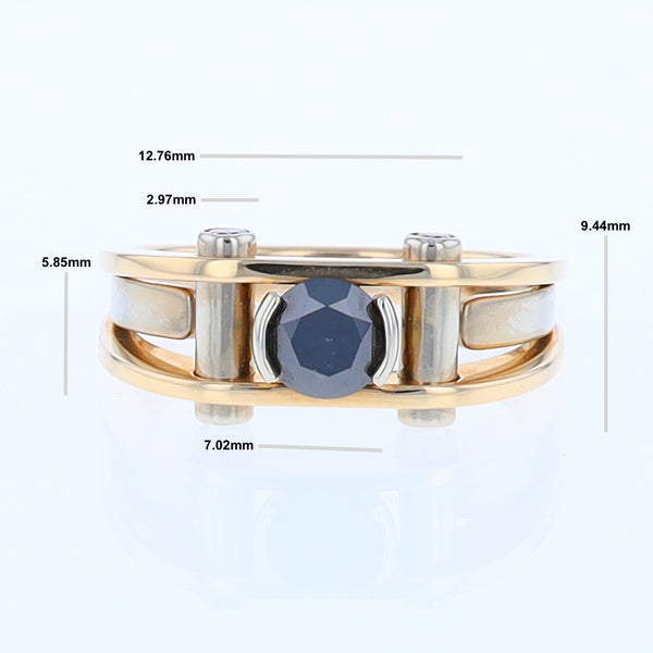 Men's Contemporary White and Yellow Gold Industrial Black Diamond Ring