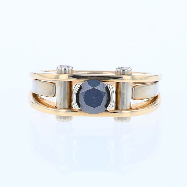 Men's Contemporary White and Yellow Gold Industrial Black Diamond Ring