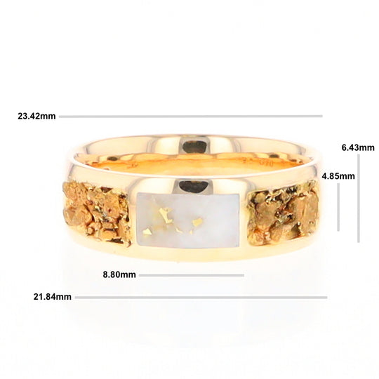 Gold Quartz Ring Rectangle Inlaid with Natural Nugget Sides