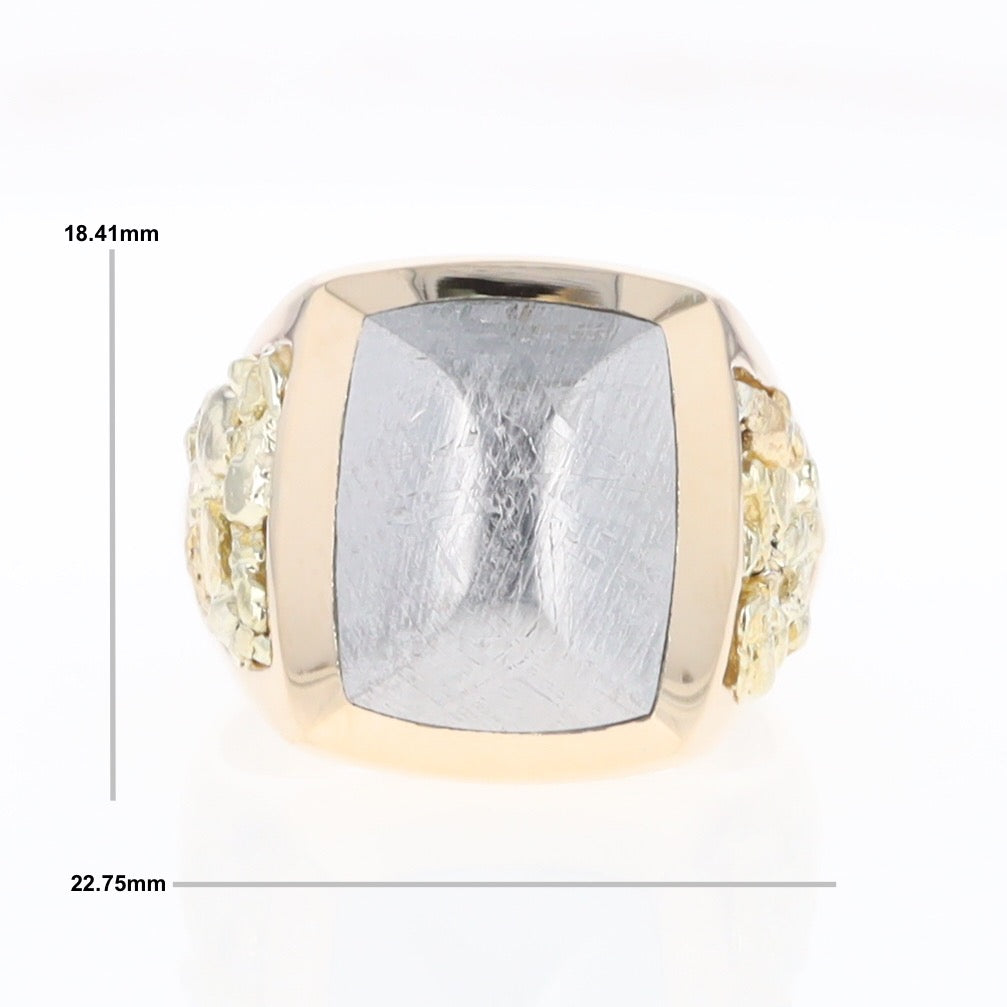 Meteorite Ring Double Side Natural Nuggets Rectangle Inlaid Center