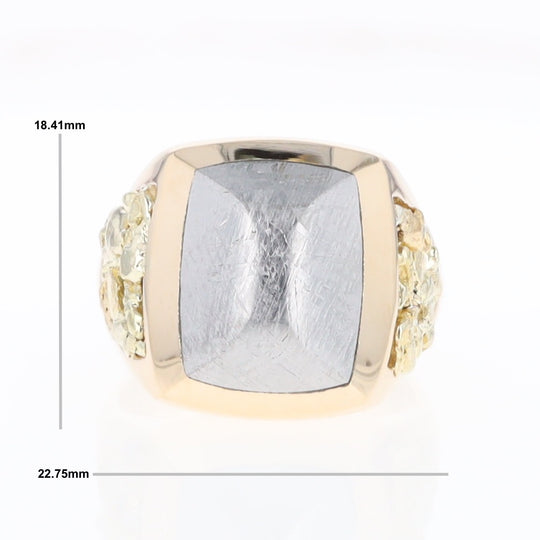 Meteorite Ring Double Side Natural Nuggets Rectangle Inlaid Center