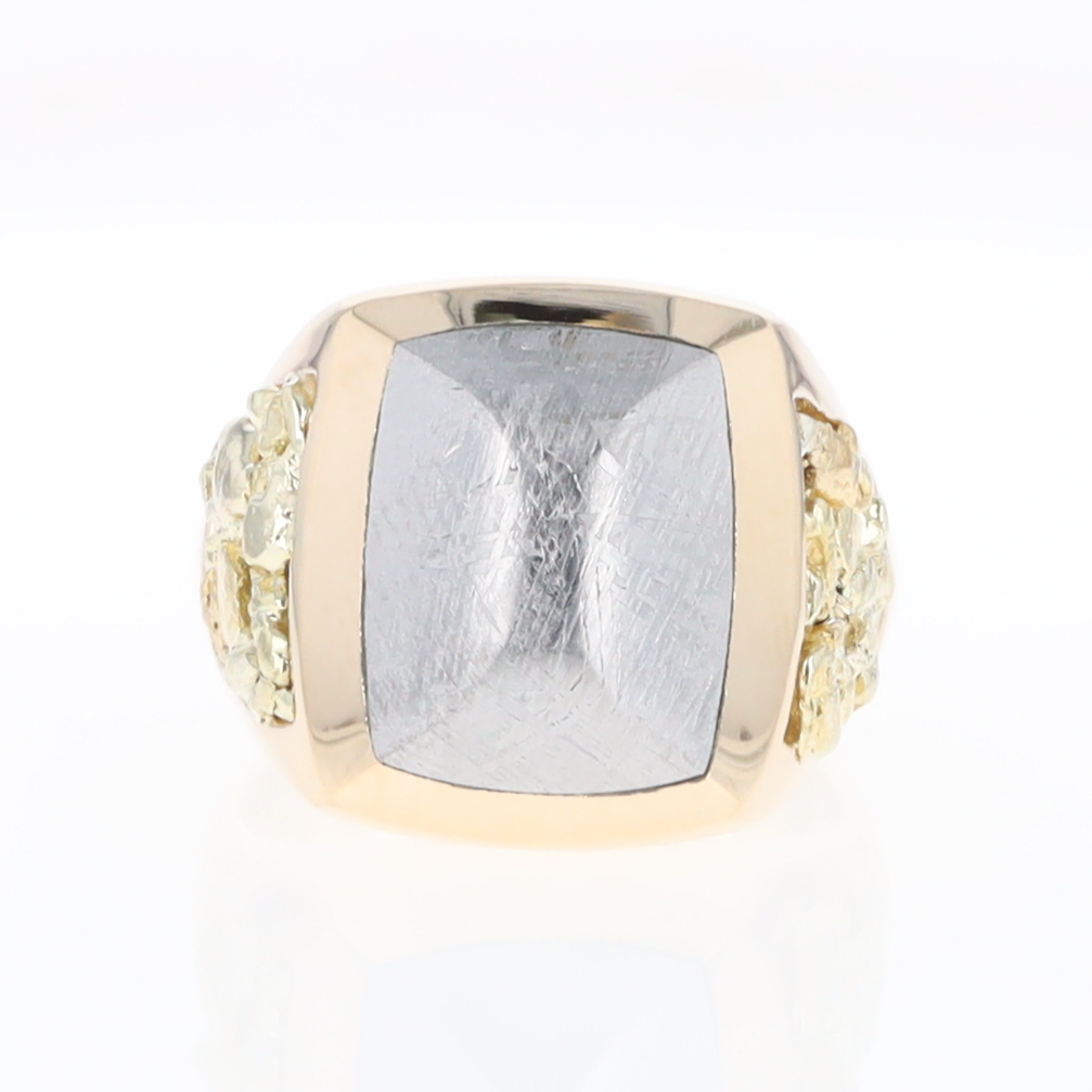 Meteorite Ring Double Side Natural Nuggets Rectangle Inlaid Center