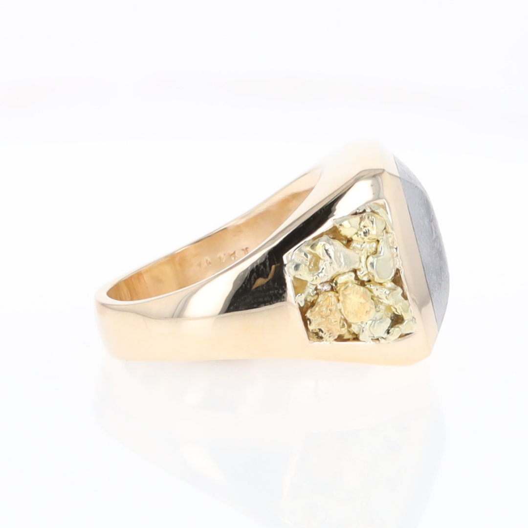 Meteorite Ring Double Side Natural Nuggets Rectangle Inlaid Center