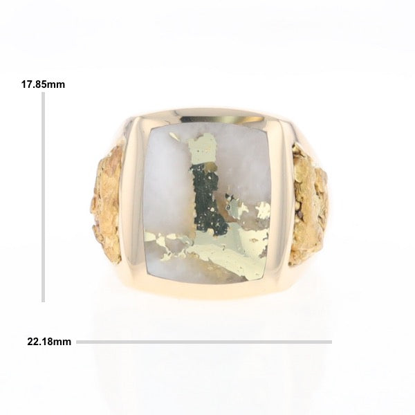 Gold Quartz Ring Double Side Natural Nuggets Rectangle Inlaid Center G1