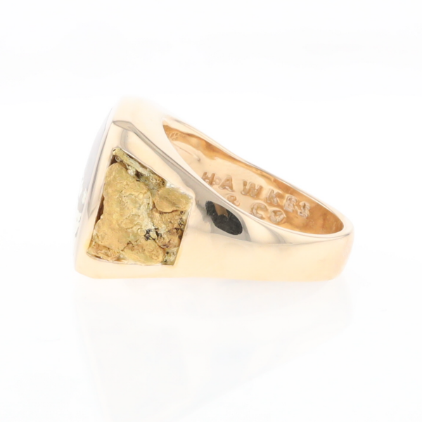 Gold Quartz Ring Double Side Natural Nuggets Rectangle Inlaid Center G1